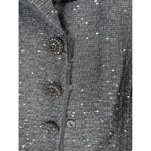 Ann Taylor Blazer Womens 4 Black Tweed Boucle Beaded Button Peter Pan Collar Mb - Picture 3 of 8